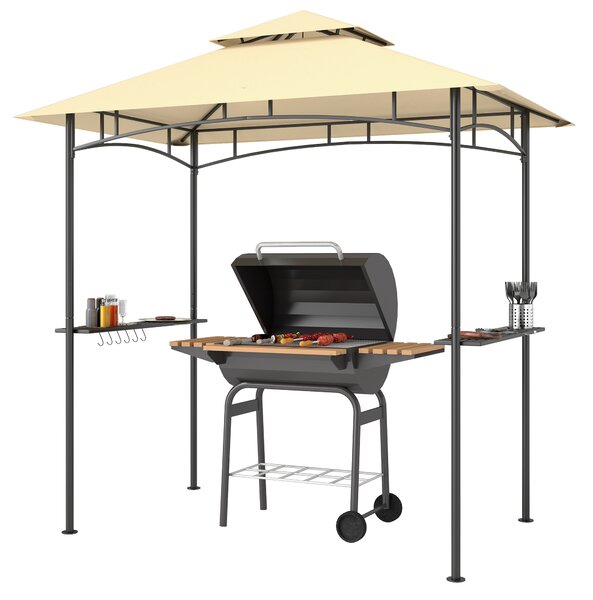 Outsunny Gazebo per Grigliate con LED 240 x 150 x 258 cm idrorepellente ignifugo Gazebo da Giardino con Tetto a Doppio Strato
