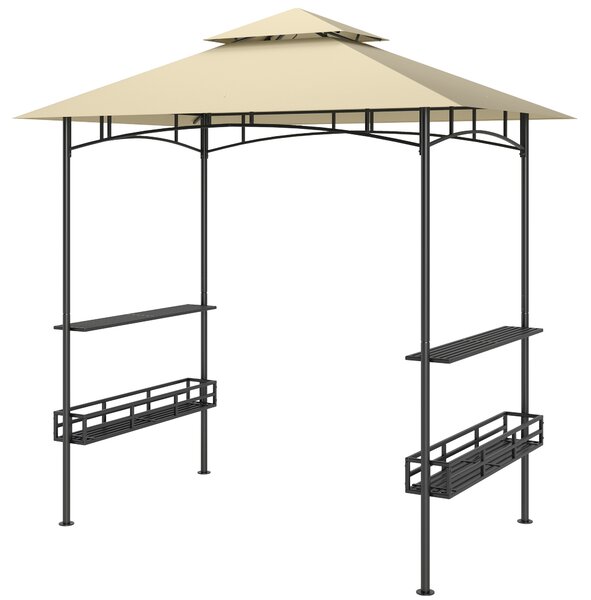 Outsunny Gazebo da BBQ, Gazebo da giardino con 2 ripiani, ceste portaoggetti, ganci, per terrazza, Beige