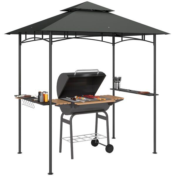 Outsunny Pavillon per barbecue con LED 240 x 150 x 258 cm, resistente all'acqua e al fuoco, Gazebo da giardino con tetto a doppio strato