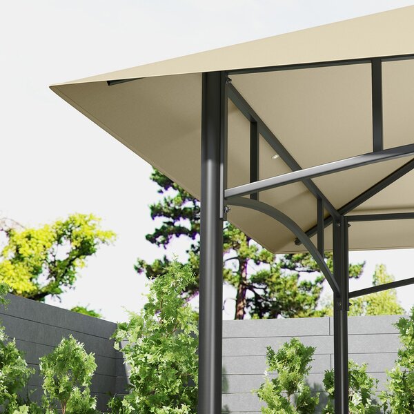Outsunny Gazebo da BBQ, Gazebo da giardino con 2 ripiani, ceste portaoggetti, ganci, per terrazza, Beige