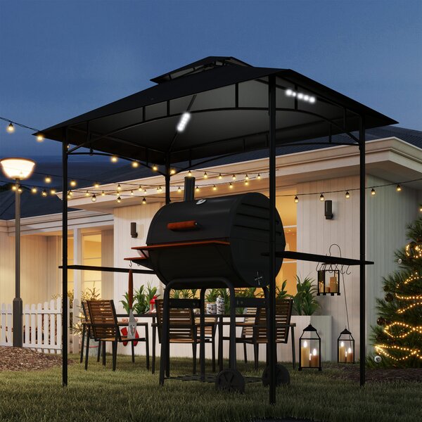 Outsunny Pavillon per barbecue con LED 240 x 150 x 258 cm, resistente all'acqua e al fuoco, Gazebo da giardino con tetto a doppio strato