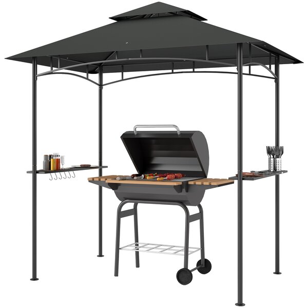 Outsunny Pavillon per barbecue con LED 240 x 150 x 258 cm, resistente all'acqua e al fuoco, Gazebo da giardino con tetto a doppio strato