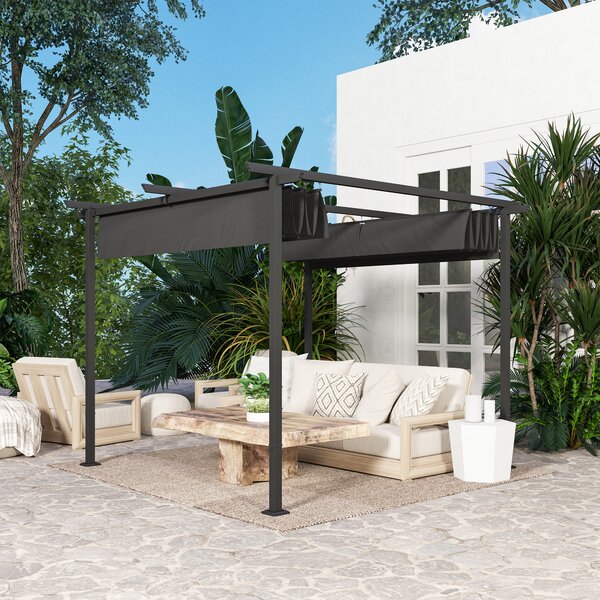 Outsunny Pergola da giardino 3 x 3 metri con tetto regolabile, struttura in metallo, protezione UPF30+, tetto per veranda, terrazza, grigio scuro