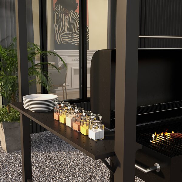 Outsunny Gazebo per Barbecue, 2 Ripiani Laterali, Ganci, Telaio in Acciaio, 1,1 x 2,3m, Kaki