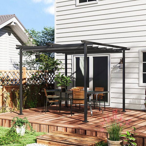Outsunny Pergola da giardino 3 x 3 metri con tetto regolabile, struttura in metallo, protezione UPF30+, tetto per veranda, terrazza, grigio scuro