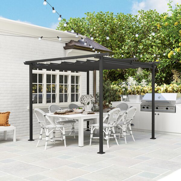 Outsunny Pergola da giardino 3 x 3 metri con tetto regolabile, struttura in metallo, protezione UPF30+, tetto per veranda, terrazza, grigio scuro