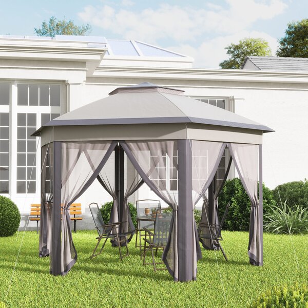 Outsunny Gazebo pieghevole da giardino con 6 pareti laterali e borsa da trasporto, per giardino, terrazza, festival, 4x4m, Caffè+Beige | Aosom Italy