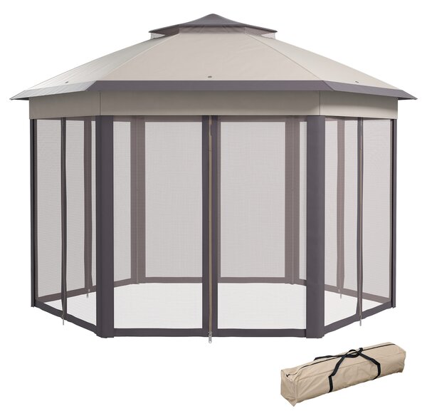 Outsunny Gazebo pieghevole da giardino con 6 pareti laterali e borsa da trasporto, per giardino, terrazza, festival, 4x4m, Caffè+Beige | Aosom Italy