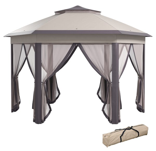 Outsunny Gazebo pieghevole da giardino con 6 pareti laterali e borsa da trasporto, per giardino, terrazza, festival, 4x4m, Caffè+Beige | Aosom Italy