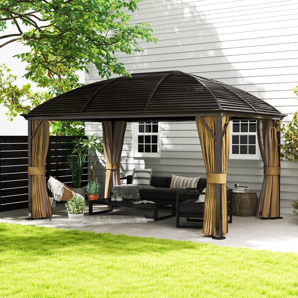 Outsunny Gazebo da giardino, Tenda da festa, Padiglione da festa, 4 x Pareti laterali doppie, impermeabile, 2 Ganci per lanterne, ca. 4 x 3 x 2,8 m, Marrone