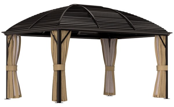 Outsunny Gazebo da giardino, Tenda da festa, Padiglione da festa, 4 x Pareti laterali doppie, impermeabile, 2 Ganci per lanterne, ca. 4 x 3 x 2,8 m, Marrone