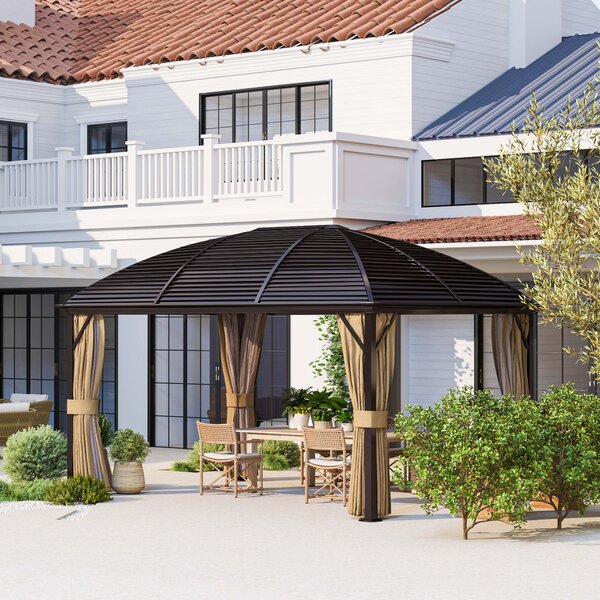 Outsunny Gazebo da giardino, Tenda da festa, Padiglione da festa, 4 x Pareti laterali doppie, impermeabile, 2 Ganci per lanterne, ca. 4 x 3 x 2,8 m, Marrone