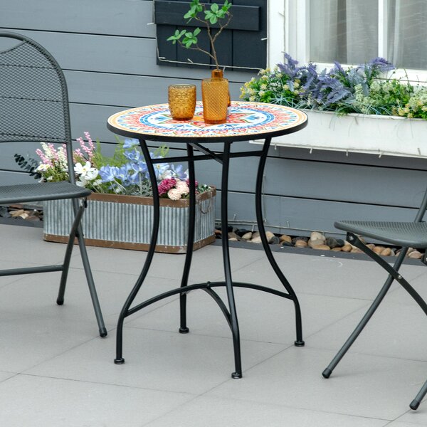 Outsunny Tavolino da Giardino, Tavolino da Caffè per Esterni con Piano in Ceramica Mosaico, Struttura in Metallo, per Balcone e Terrazzo, Ø60x71 cm, Rosso, Blu, Bianco | Aosom Italy