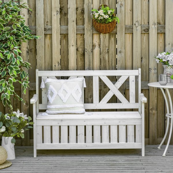 Outsunny Panca con Spazio di Archiviazione a 2 Posti Baule da Giardino Baule Panca per Cuscini Bianco 115 x 61 x 85 cm