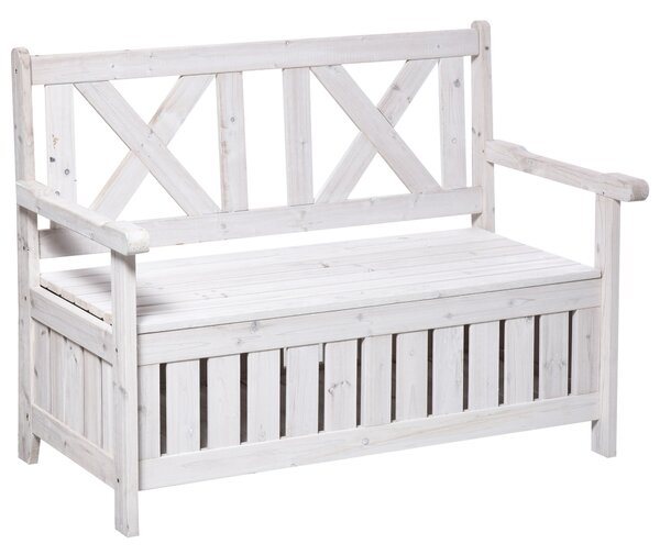 Outsunny Panca con Spazio di Archiviazione a 2 Posti Baule da Giardino Baule Panca per Cuscini Bianco 115 x 61 x 85 cm