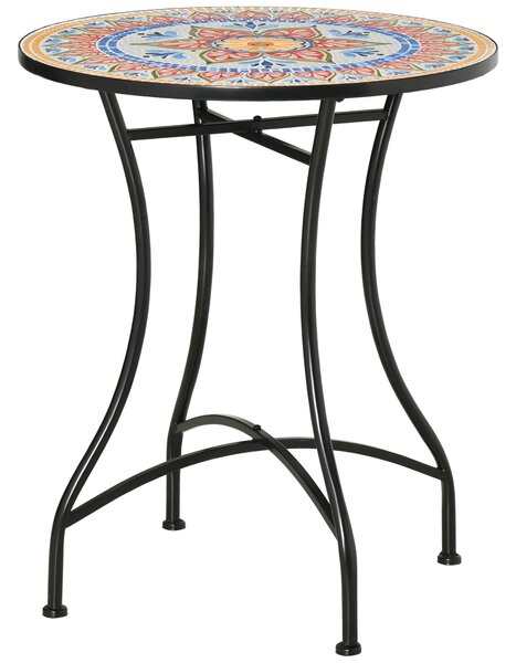 Outsunny Tavolino da Giardino, Tavolino da Caffè per Esterni con Piano in Ceramica Mosaico, Struttura in Metallo, per Balcone e Terrazzo, Ø60x71 cm, Rosso, Blu, Bianco | Aosom Italy