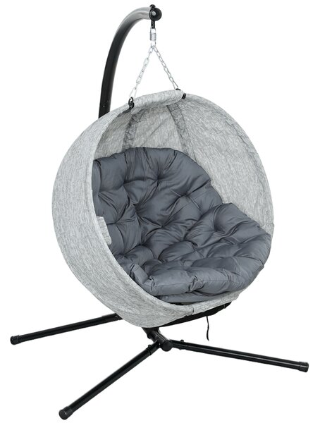 Outsunny Cesto Sospeso a Forma di Uovo, Amaca con Funzione Altalena e Cestino Pieghevole, Sedia da Giardino, Portabicchieri, Grigio