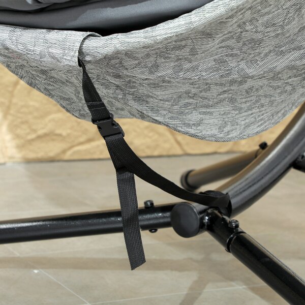Outsunny Cesto Sospeso a Forma di Uovo, Amaca con Funzione Altalena e Cestino Pieghevole, Sedia da Giardino, Portabicchieri, Grigio