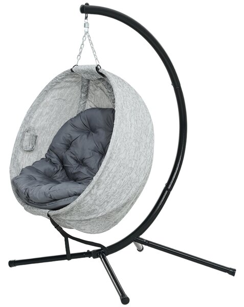 Outsunny Cesto Sospeso a Forma di Uovo, Amaca con Funzione Altalena e Cestino Pieghevole, Sedia da Giardino, Portabicchieri, Grigio