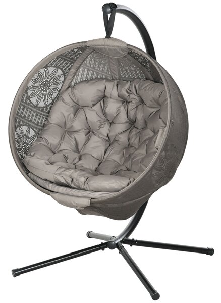 Outsunny Sedia a dondolo da giardino Sedia a cestino, Stile boho, 116 x 125 x 172 cm, Sabbia + Nero