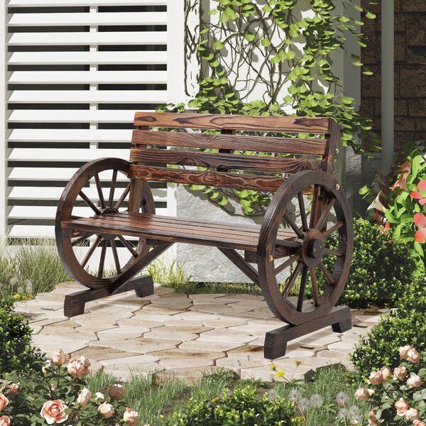 Outsunny Panchina da Giardino da 2 Posti con Braccioli a Ruota, Panchina da Esterno a Doghe in Legno di Abete, Stile Country, Panca per Terrazza Patio e Cortile, 105.5x56x79 cm, Carbonizzato | Aosom Italy