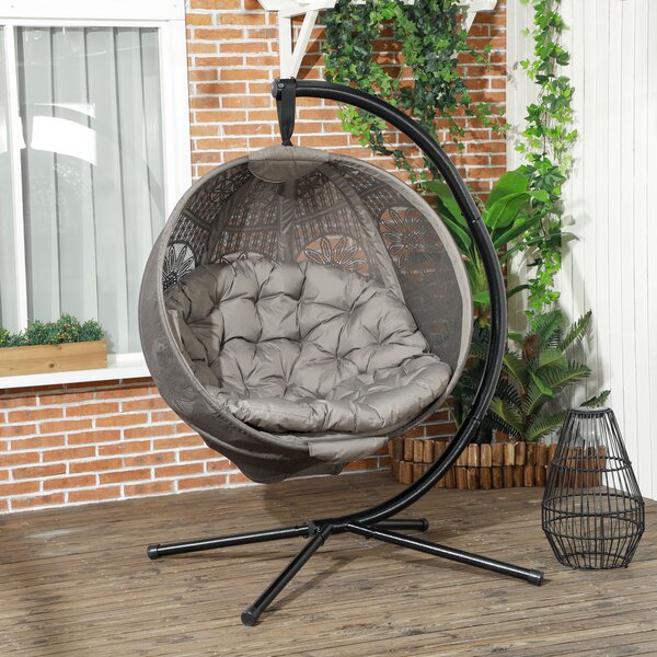 Outsunny Sedia a dondolo da giardino Sedia a cestino, Stile boho, 116 x 125 x 172 cm, Sabbia + Nero