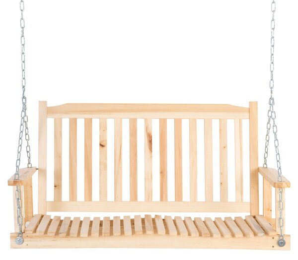 Outsunny Dondolo da Giardino per 2 Persone Panca Dondolo in Legno Massiccio Patio Terrazza Cortile Naturale 117 x 69 x 60 cm