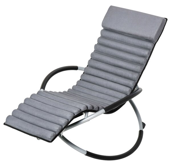Outsunny Sedia a Dondolo ergonomica 2 In 1 Sdraio da Giardino Sedia a Dondolo in Metallo Texteline a Forma di Sfera Grigio Scuro 145 x 74 x 86 cm