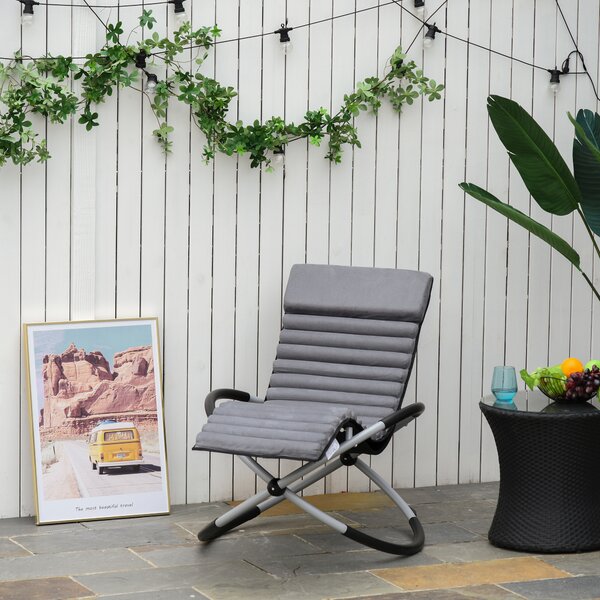 Outsunny Sedia a Dondolo ergonomica 2 In 1 Sdraio da Giardino Sedia a Dondolo in Metallo Texteline a Forma di Sfera Grigio Scuro 145 x 74 x 86 cm