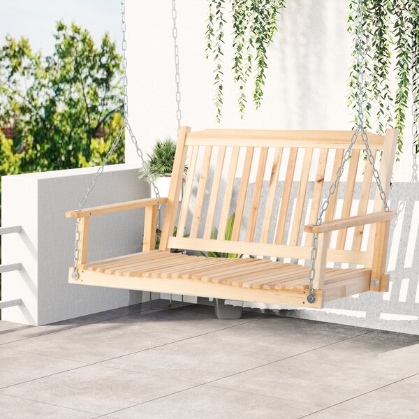 Outsunny Dondolo da Giardino per 2 Persone Panca Dondolo in Legno Massiccio Patio Terrazza Cortile Naturale 117 x 69 x 60 cm