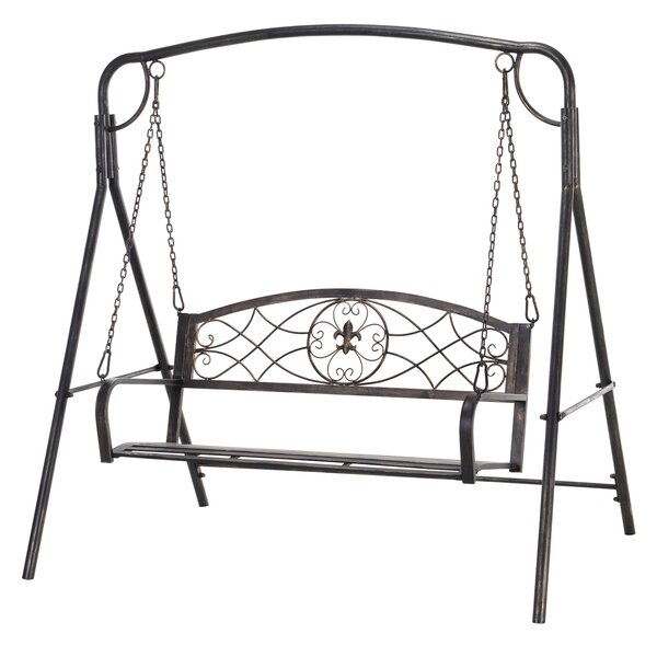 Outsunny Panca a Dondolo da Giardino per Esterno, Design Vintage, Finish Ottone, 167 cm x 123 cm x 175 cm