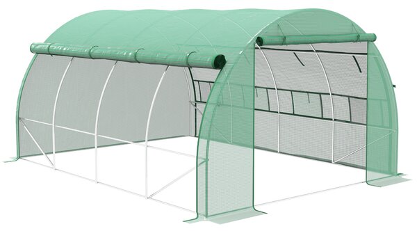 Outsunny Serra in pellicola, Tunnel, percorribile, finestra a rete, telaio in metallo, 4x3x2m, Verde