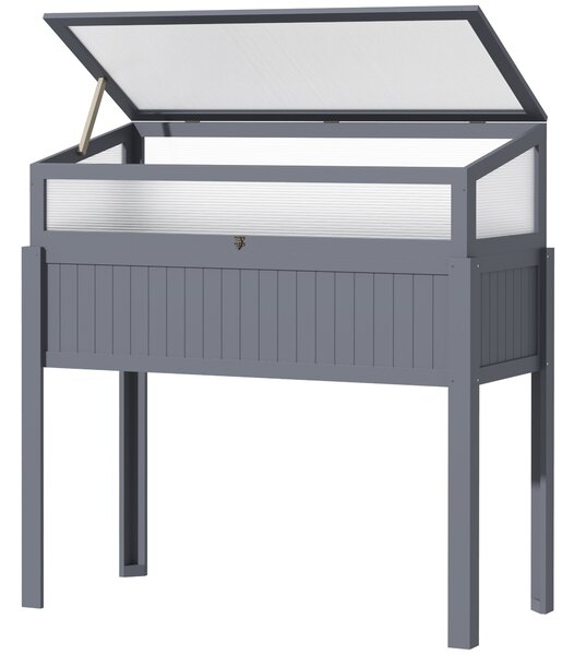 Outsunny Letto Rialzato in Legno con Serra 2-in-1 Frangivento Frangivista Orto Erbe Vaso da Giardino Balcone e Terrazza Policarbonato Grigio 120 x 54 x 112/122 cm