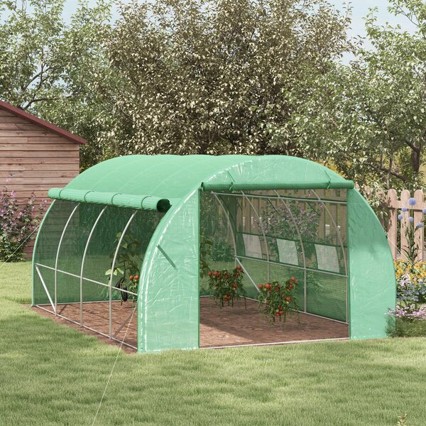 Outsunny Serra in pellicola, Tunnel, percorribile, finestra a rete, telaio in metallo, 4x3x2m, Verde
