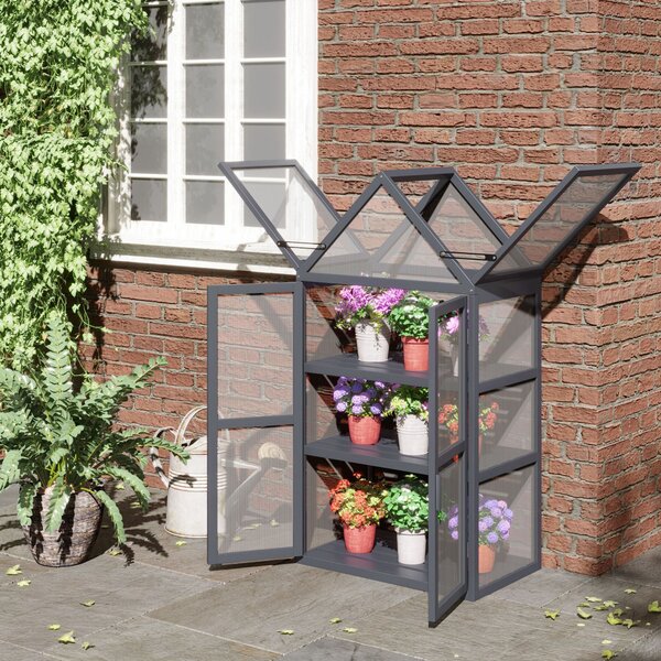 Outsunny Serra da giardino a 3 Ripiani con 2 aperture e 2 porte chiudibili per Orto Piante, 70,5 x 42 x 132 cm, Naturale | Aosom Italy