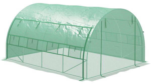 Outsunny Serra in pellicola, Tunnel, percorribile, finestra a rete, telaio in metallo, 4x3x2m, Verde