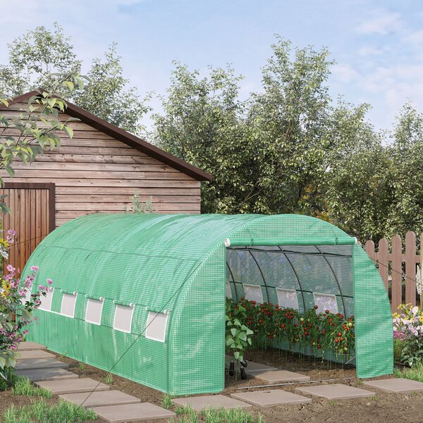 Outsunny Foliengewächshaus Polytunnel 6 x 3 x 2 m serra calpestabile con coperture arrotolabili Folientunnel Serra Protezione UV Telaio in acciaio zincato Verde