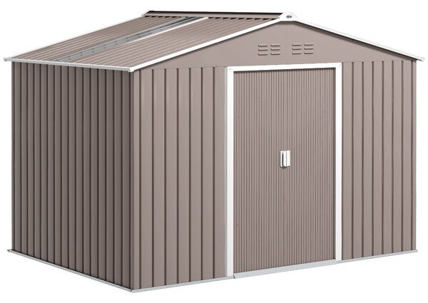 Outsunny Casetta da Giardino con porte scorrevoli e finestre, Capanno per attrezzi in metallo, 277 x 195 x 192 cm, Grigio chiaro | Aosom Italy