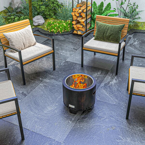 Outsunny Vasca da Fuoco, Focolare, Focolare, resistente alle intemperie, 45 x 45 x 42 cm, Nero + Bronzo