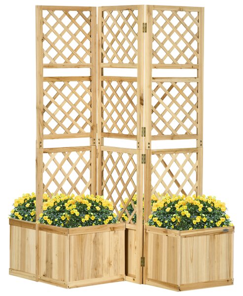 Outsunny Paravento pieghevole a 3 ante per Giardino con 4 fioriere, in Legno Massello, 133 x 62 x 165 cm, Colore Naturale | Aosom Italy