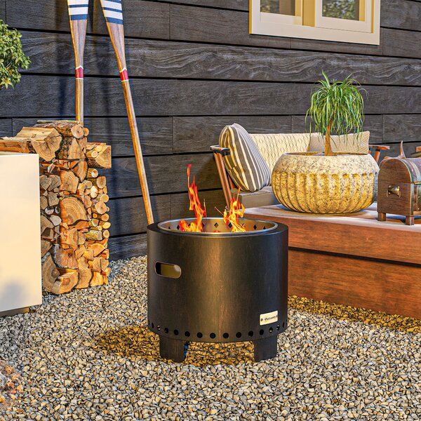 Outsunny Vasca da Fuoco, Focolare, Focolare, resistente alle intemperie, 45 x 45 x 42 cm, Nero + Bronzo
