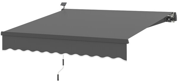 Outsunny Tendone Parasole a Scomparsa con Manovella Luci Solari Bracci Articolati Protezione Solare UV 50+ 300 cm Larghezza Grigio