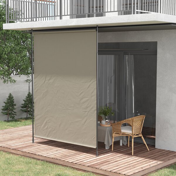 Tenda da sola Regolabile in Altezza con Manovella, Tendone Laterale e Telaio Metallico, senza Foratura, 2 x 2,15-3,05 m, Sabbia | Aosom Italy