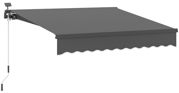 Outsunny Tendone Parasole a Scomparsa con Manovella Luci Solari Bracci Articolati Protezione Solare UV 50+ 300 cm Larghezza Grigio