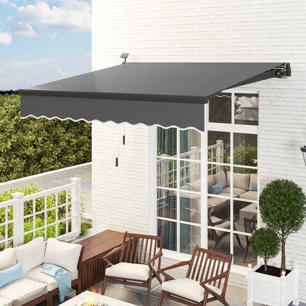 Outsunny Tendone Parasole a Scomparsa con Manovella Luci Solari Bracci Articolati Protezione Solare UV 50+ 300 cm Larghezza Grigio