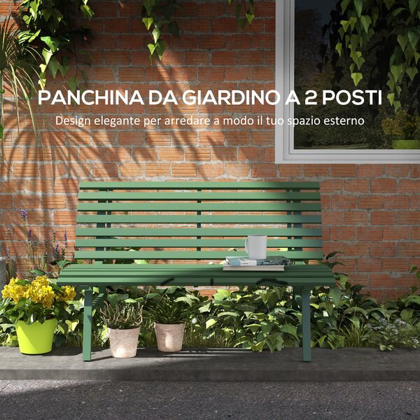 Outsunny Panchina da Esterno in Alluminio a 2 Posti a Doghe, 123x67x79cm, Verde|Aosom
