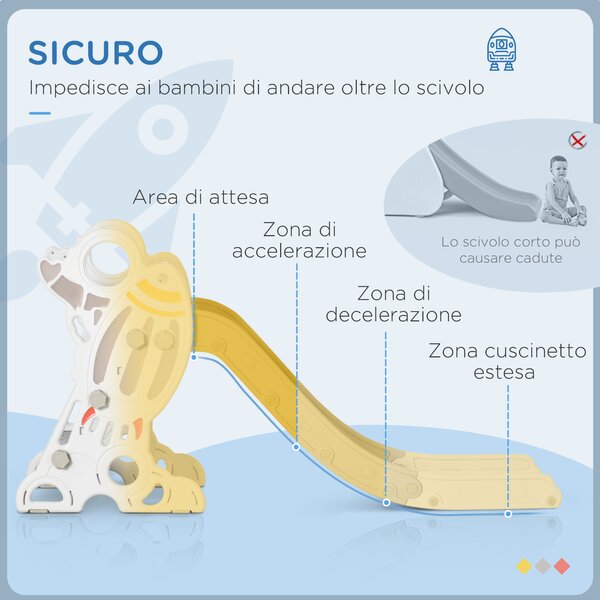 AIYAPLAY Scivolo per Bambini 18-36 Mesi in PE e PP a Tema Spaziale con Scale Antiscivolo, 157x46.5x80 cm, Grigio e Bianco | Aosom Italy