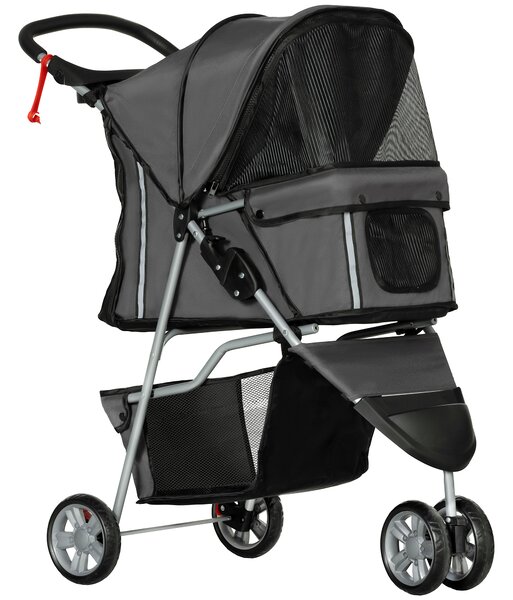 PawHut Passeggino Pieghevole per Cani con Portabicchieri e Cestino, Carrello in Acciaio e Poliestere, 75x45x97 cm, Grigio Carbone | Aosom Italy