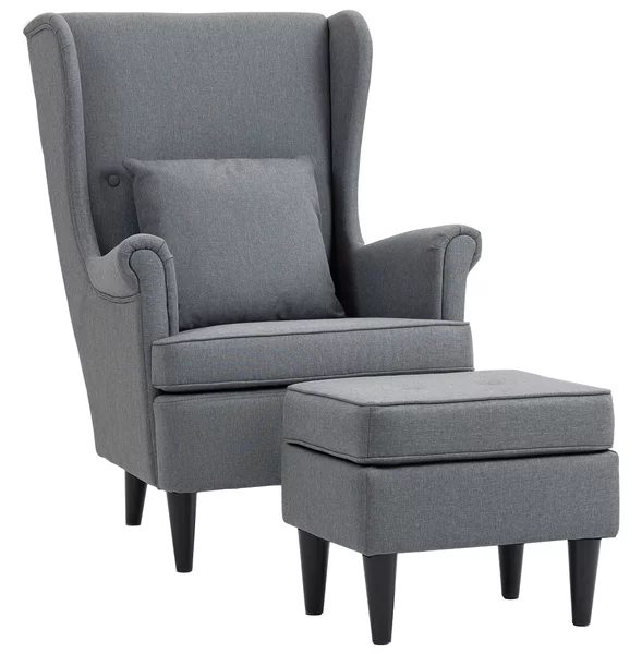 HOMCOM Poltrona per Salotto in Tessuto con Pouf Poggiapiedi, Schienale Alto e Cuscino, 75x83x104 cm, Grigio | Aosom Italy