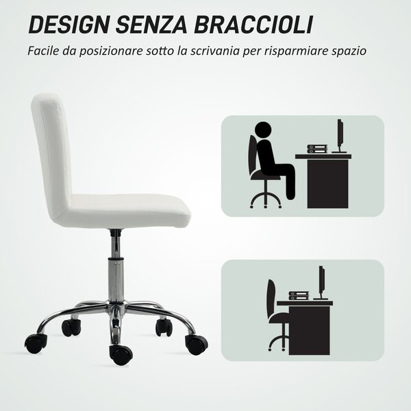 HOMCOM Sedia da Ufficio Regolabile con Rivestimento a Bottoni, in Pelle PU, Schiuma e Acciaio, 44x50x78-88 cm, Bianco | Aosom Italy